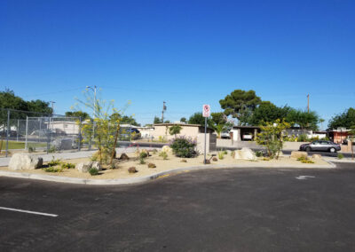 ullom elementary school parking lot entrance garden with decorative rock