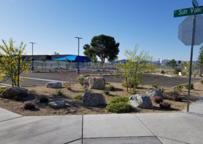 ullom elementary school parking lot outskirts garden areas with refreshed landscaping