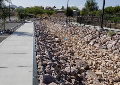 draining system made with rocks for dog park at fire station 85 in clark county