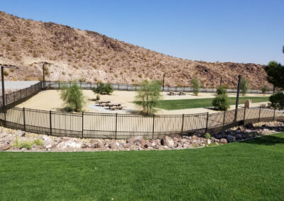 new sodding and grass with rock garden and new bushes around dog park at fire station 85 in las vegas