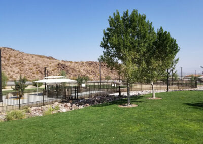 rock garden with trees and new turf at fire station 85 clark county Nevada dog park