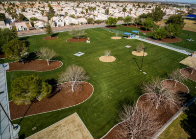 overhead shot of las vegas dog park woofter family park with brand new landscaping completed by black canyon construction