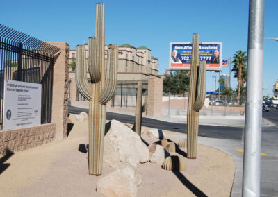 decorative metal cactus and decorative rock installation las vegas