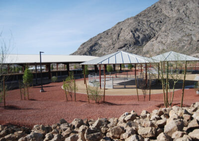 horse pavilion rings and riding areas with boulder wall and new landscaping las vegas