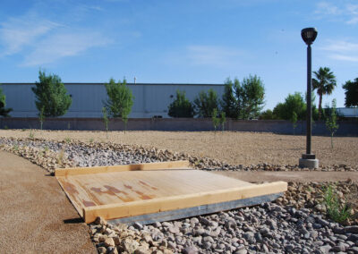 decorative rock installation for walking bridge