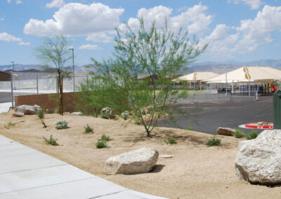 shrubs and decorative rock at Blackhurst chartan elementary school